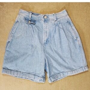 Vintage 90s Gitano High Waisted Pleated Denim Shorts Light Wash Blue Size 8